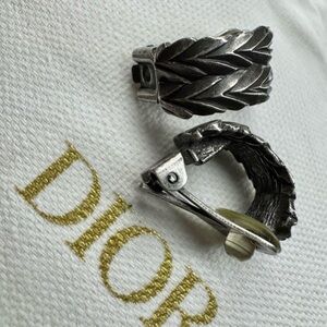 Dior Silver Rare Gunmetal Leaf Earrings